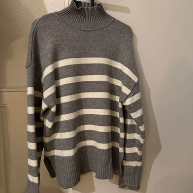 ZARA Grey Striped Funnel Neck Sweater