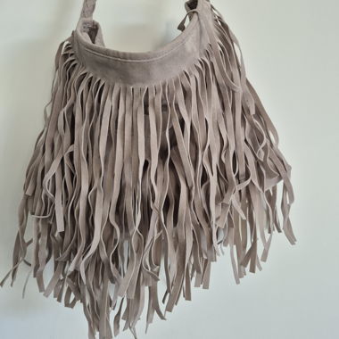 Sac bandoulière beige à franges
