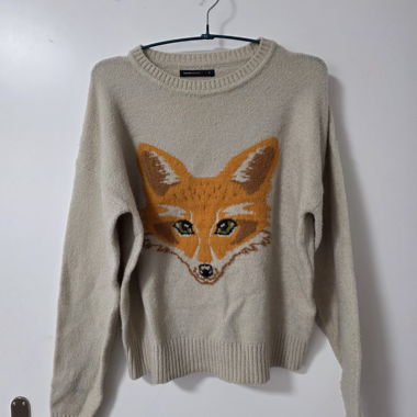 Beiger Fox-Pullover, Grösse S