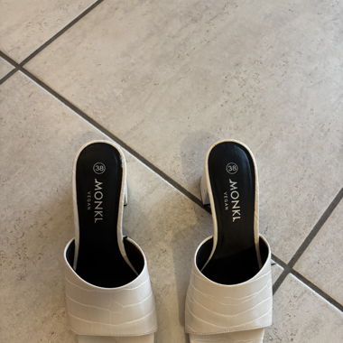 white heeled monki shoes