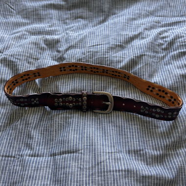 Red-Brown Leather Belt with Studs