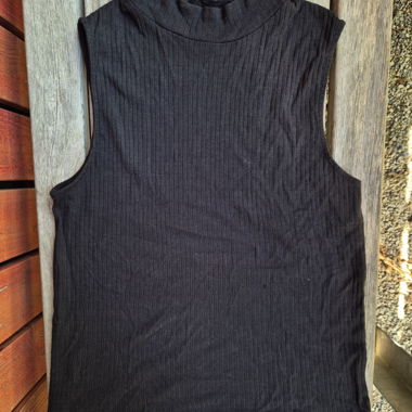 Elegant Black Ribbed Mock Neck Top
