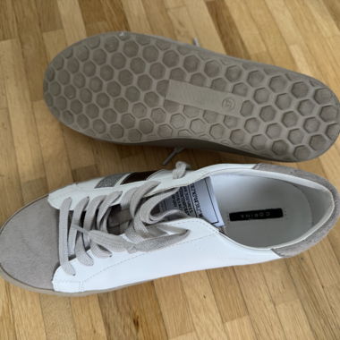 White sneakers with grey details
