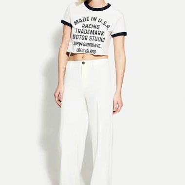 Pantalon en tissu blanc à jambe large BERSHKA