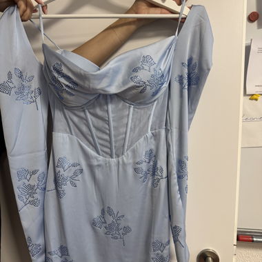 Oh Polly, Long sleeve corset mini dress in blue