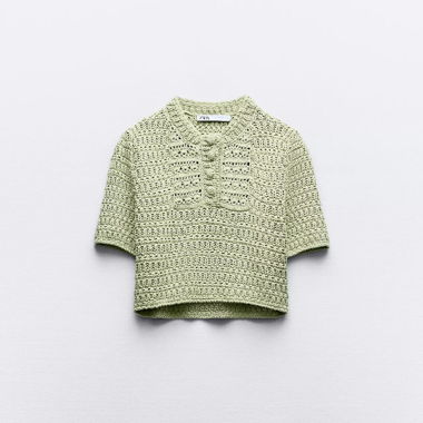 ZARA gehäkeltes Crop-Top in Hellgrün