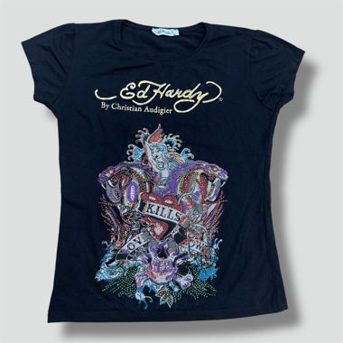 Ed Hardy "Love Kills Slowly" rhinestones shirt