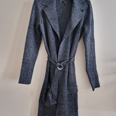 Cardigan lungo blu con cintura