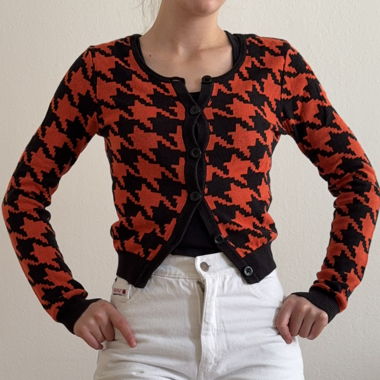 H&M Knit Cardigan Houndstooth Pattern Red/Black