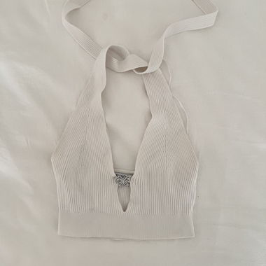 ribbed halter top with butterfly detail