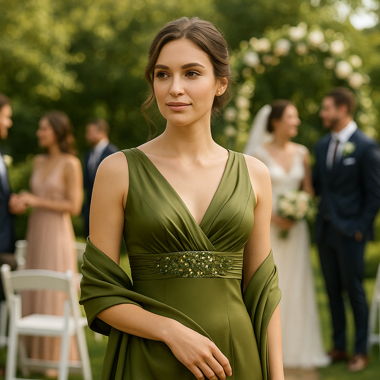 Elegantes olivgrünes Satin-Brautjungfernkleid