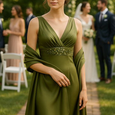 Elegantes olivgrünes Satin-Brautjungfernkleid