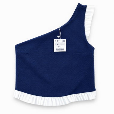 Zara One-Shoulder Top Dark Blue White New