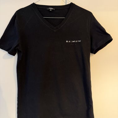 Black Balmain T-shirt size M with small hole