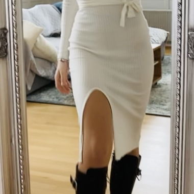 Knitted jumper midi dress with belt - Etuikleid 
