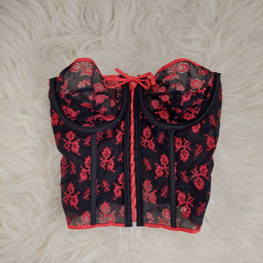 90s black and red lace corset top 