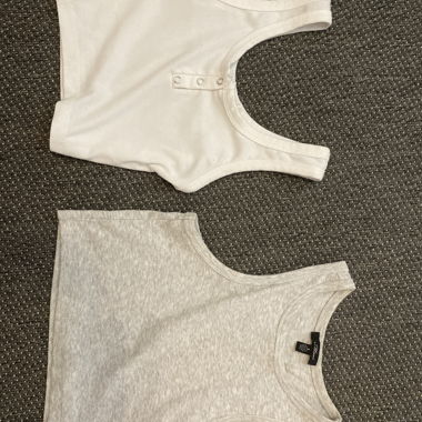 Set da 2 crop top, bianco & grigio chiaro, senza maniche