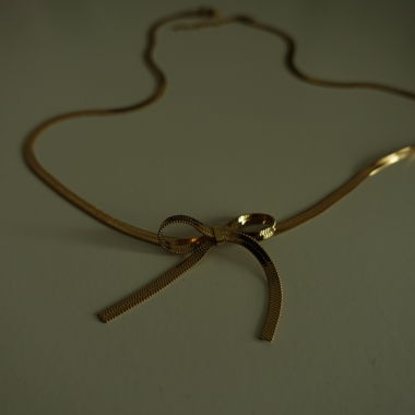 Golden Bow Tie Necklace & Clip Earrings