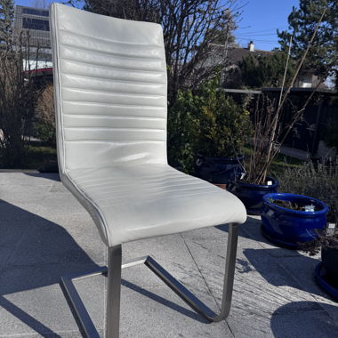 Lot de 6 chaise cantilever blanche en cuir