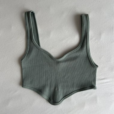 Top corto a costine Zara verde salvia Gr. XS-S