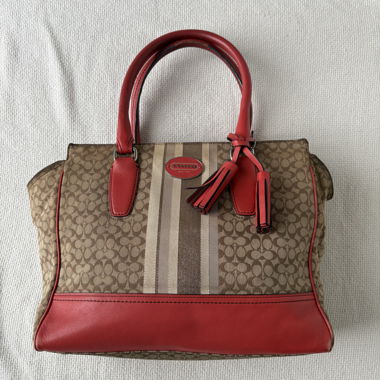 red & brown coach shoulder bag