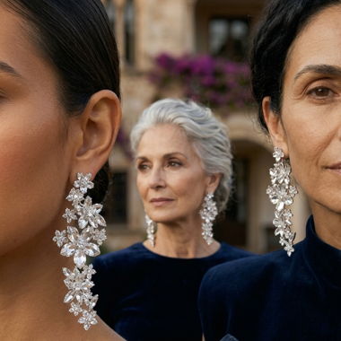 Boucles d’oreilles longues florales argentées