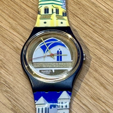 Vintage Swatch Back Stage with gold accents
