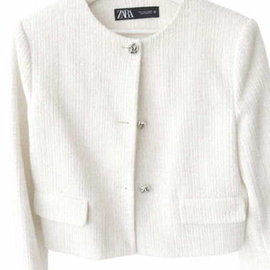 Blazer in tweed ZARA bianco, giacca corta elegante classica