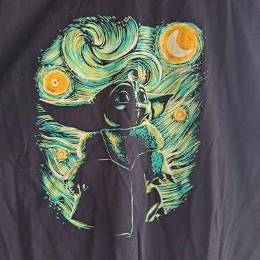 t-shirt with baby Yoda print Van Gogh style