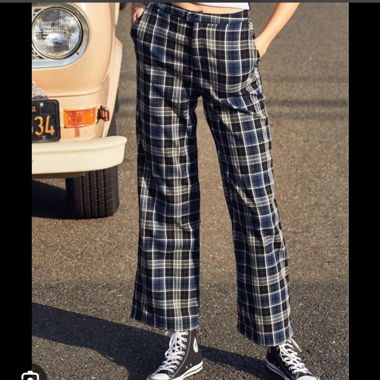 Pantalon décontracté à carreaux bleus