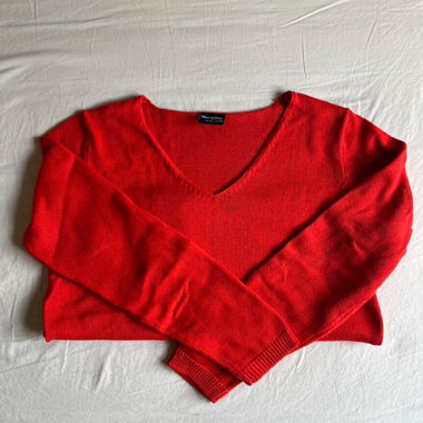 red v neck knitted jumper
