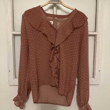 Blusa color rosa-marrone con volant
