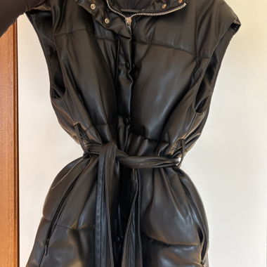 Long Quilted Faux-Leather Gilet MNG S