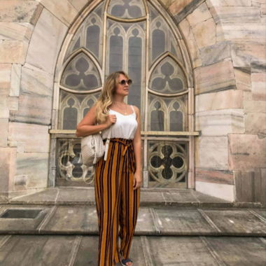 Striped Jumpsuit with Tie Belt