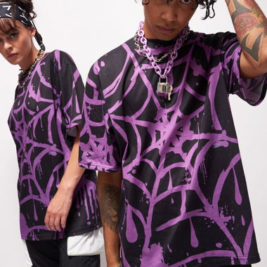 Jaded London Purple Spiderweb Print T-Shirt 