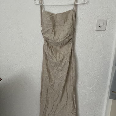 Beiges Leinen-Minikleid XS