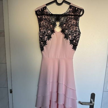 Kleid Rosa mit Spitze schwarz Gr. 34 / 36, S / XS