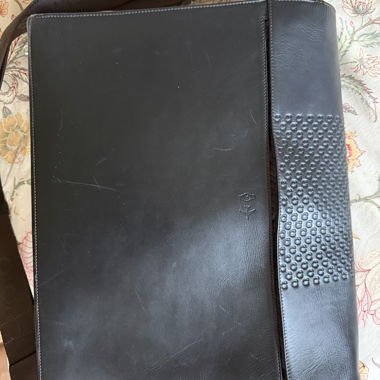 Black leather messenger bag
