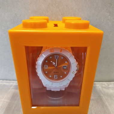 Silikon Uhr Weiss/Orange Box Lego Stein Kässeli _2