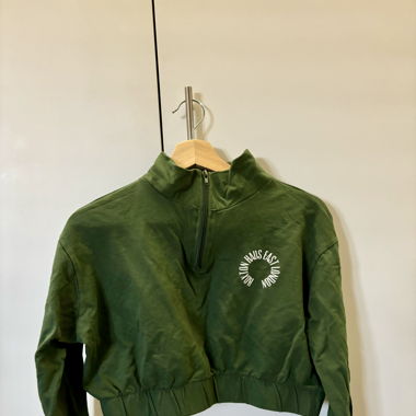 Cropped Zip through Sweater in Forest Green 
