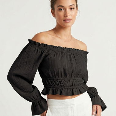 Black Off-Shoulder Crop Top