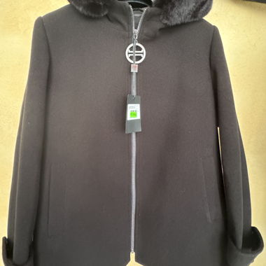 Black Fur-Trim Hooded Coat