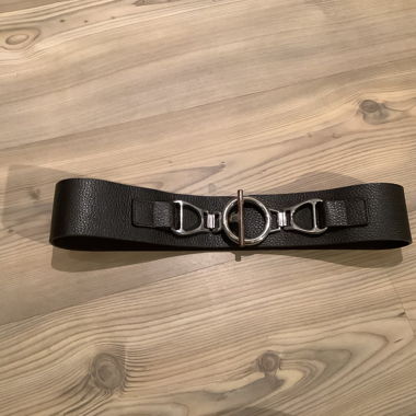 Repeat wide black leather belt size S