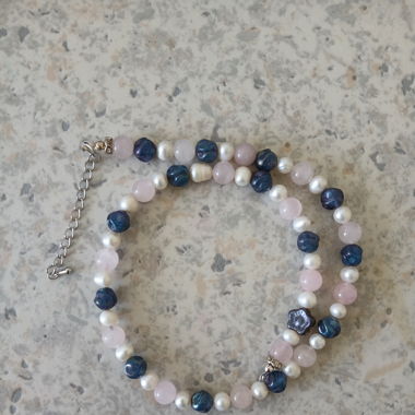 Upcycled Pearl Necklace with Rose quartz beads 