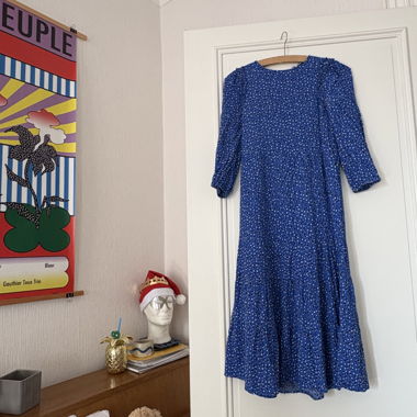ZARA blue polka dot midi dress large XS/S