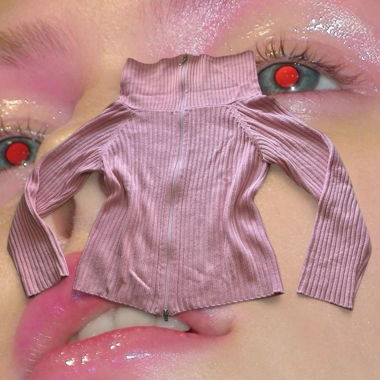 Giacca maglia in maglia a coste rosa