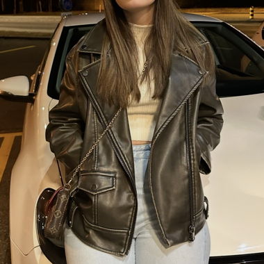 Veste en cuir synthétique marron foncé