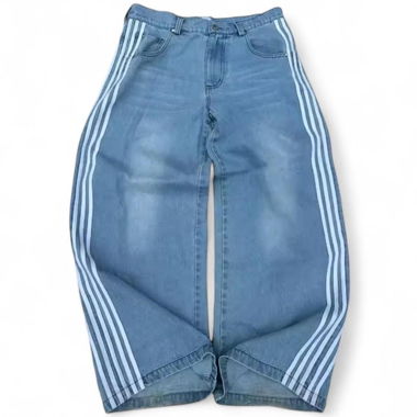 Jean Baggy Bleu Y2k avec Rayures Blanches