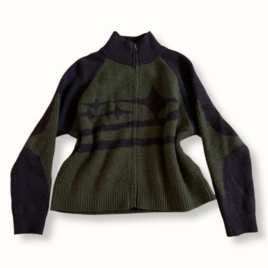 Maglione Y2K verde e marrone con zip