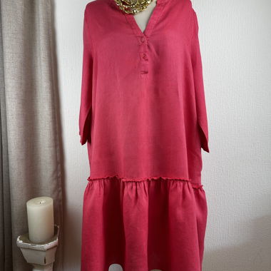 Norah Linen Ruffle Tunic Dress in Pink
